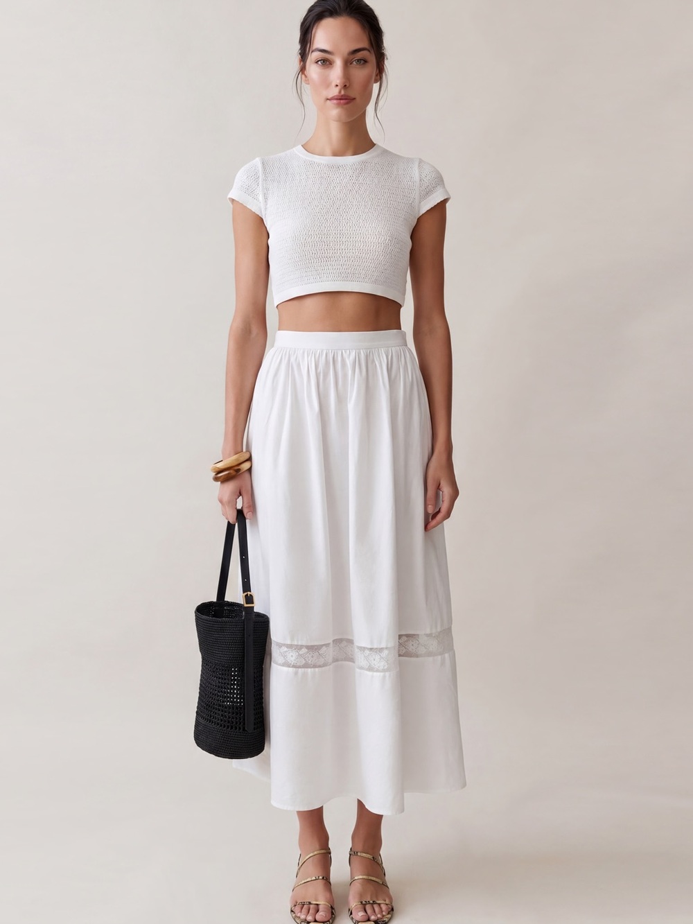 White Maxi Skirt with Lace Trim - Women's Summer Skirt